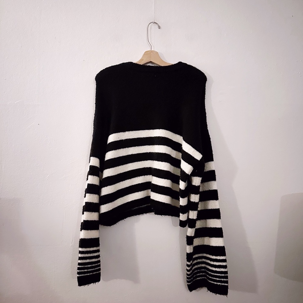 Z Supply Alivia Striped Sweater Bell Sleeve Black and White Fuzzy - Picture 6 of 6